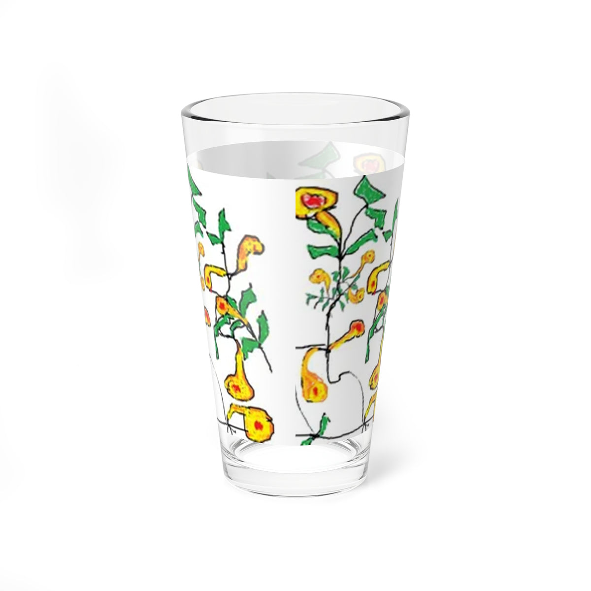 16oz Floral Mixing Glass – Hand-Drawn Yellow Wildflower Cocktail Glass