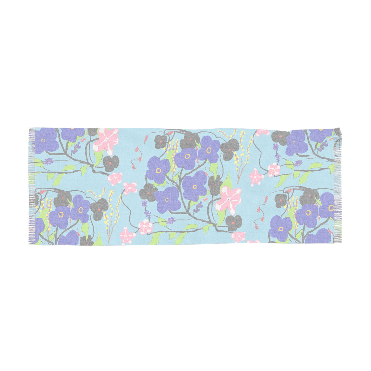 Lightweight Floral Scarf — Blue Pansy Pattern