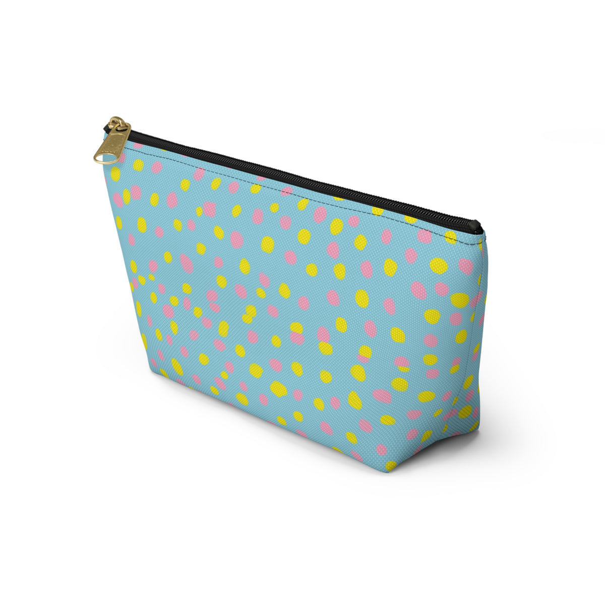 Blue Polka Dot Accessory Pouch — Cosmetic Zip T-Bottom Bag