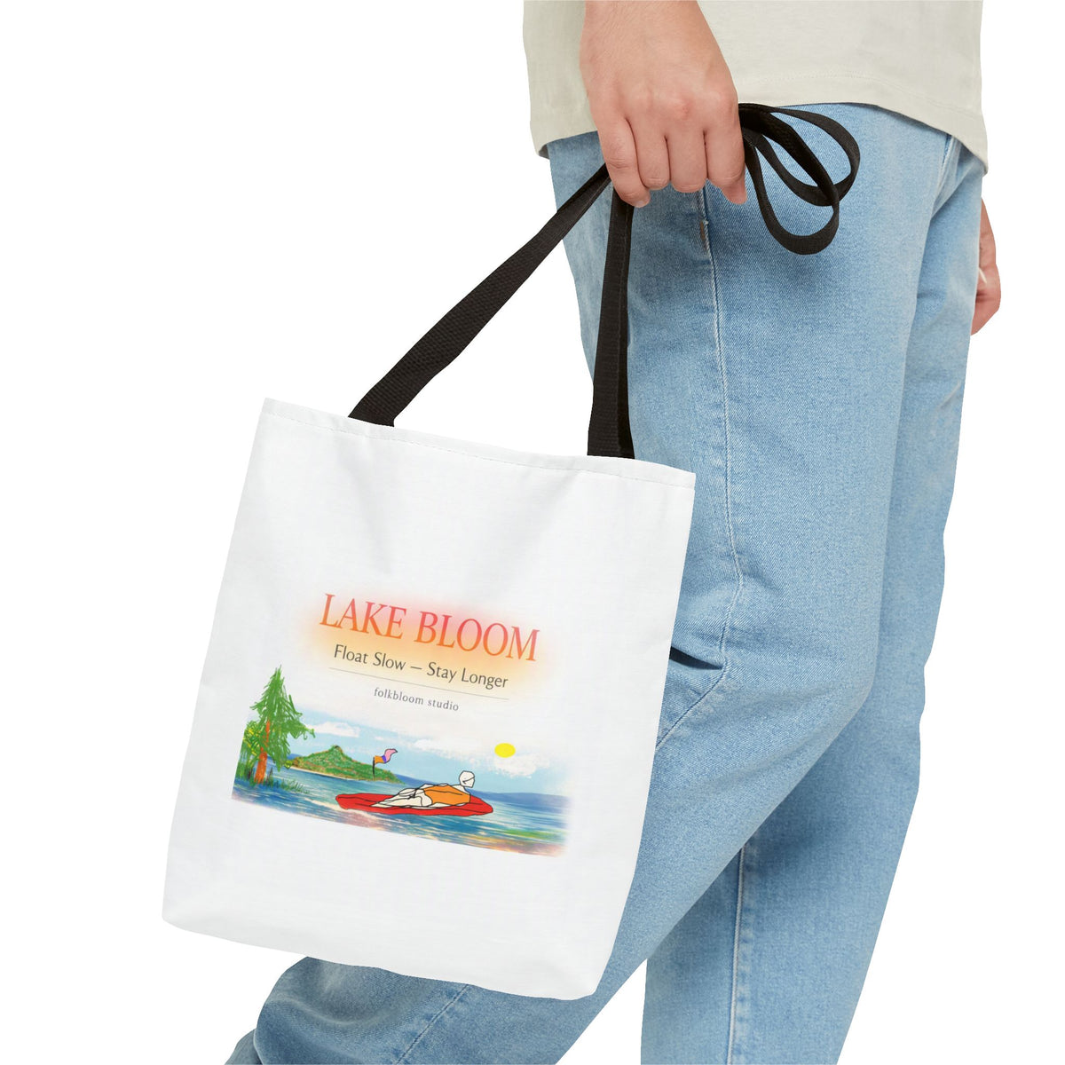 Lake Bloom Tote Bag — 'Float Slow, Stay Longer' Scenic Summer Tote