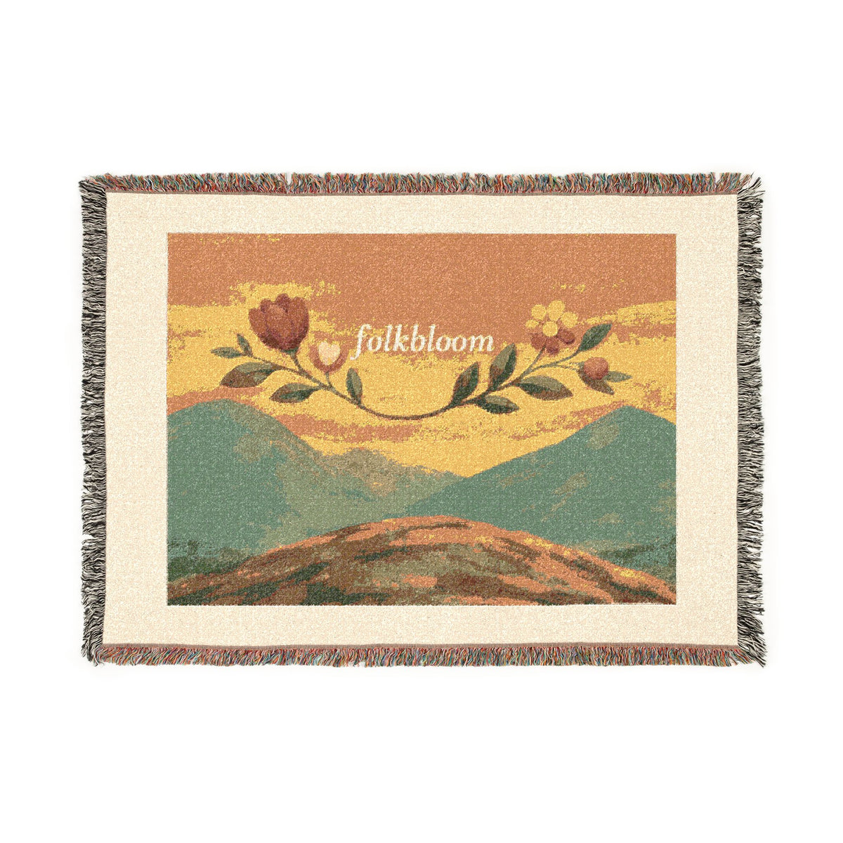 Wildflower Sunrise Woven Blanket | Scenic Mountain Landscape Throw