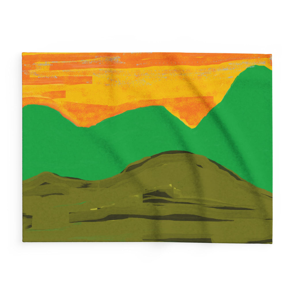 Abstract Sunset Mountain Arctic Fleece Blanket | Green Orange Landscape