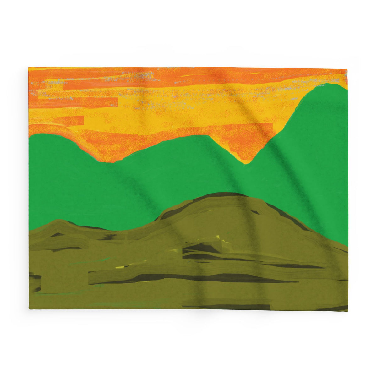 Abstract Sunset Mountain Arctic Fleece Blanket | Green Orange Landscape