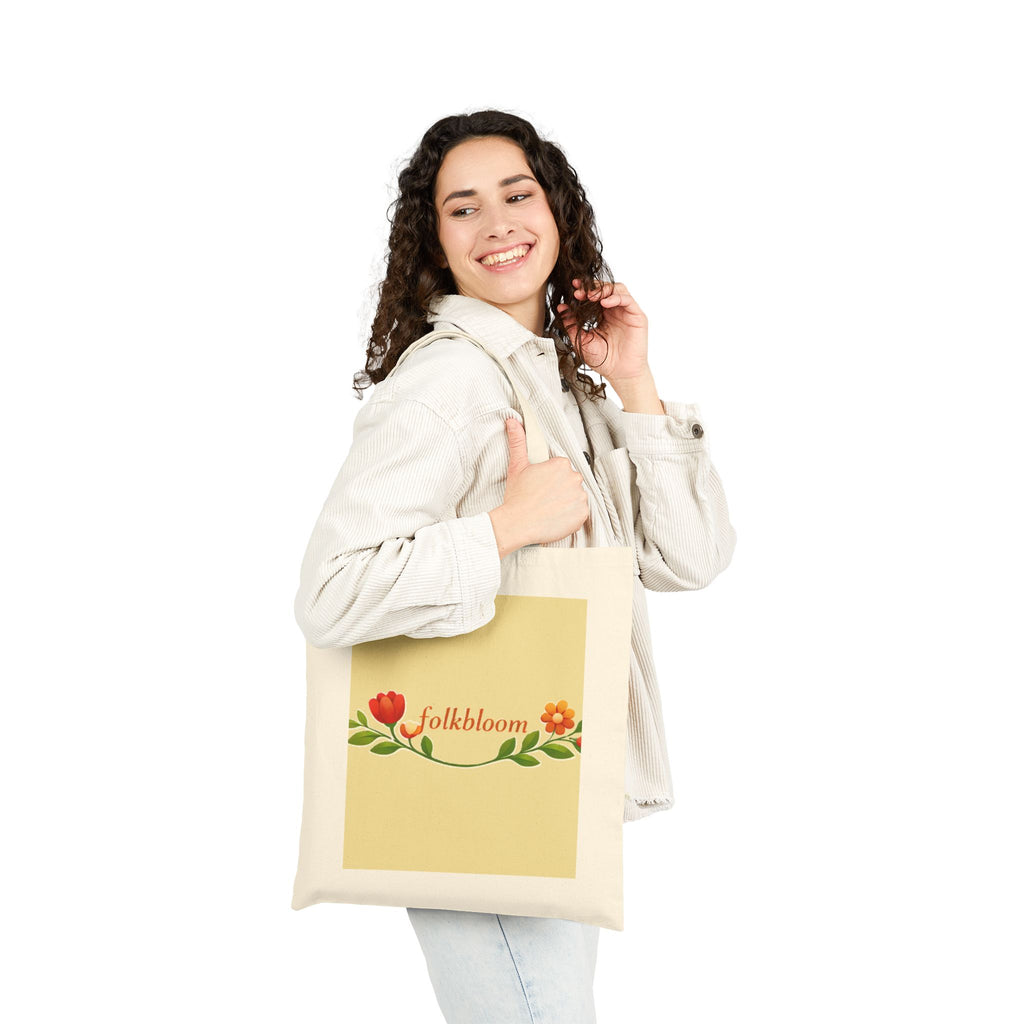 Folk Bloom floral vine tote bag | canvas market tote, botanical design