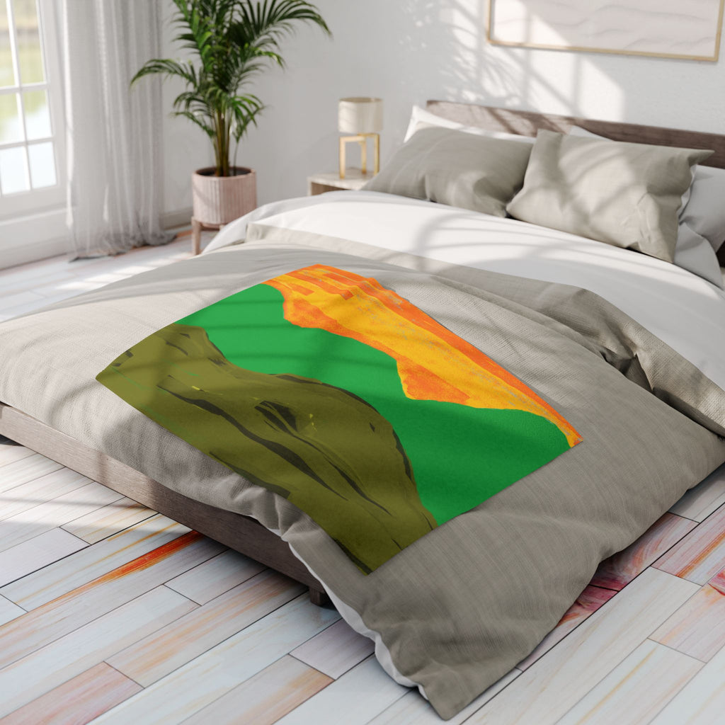 Abstract Sunset Mountain Arctic Fleece Blanket | Green Orange Landscape