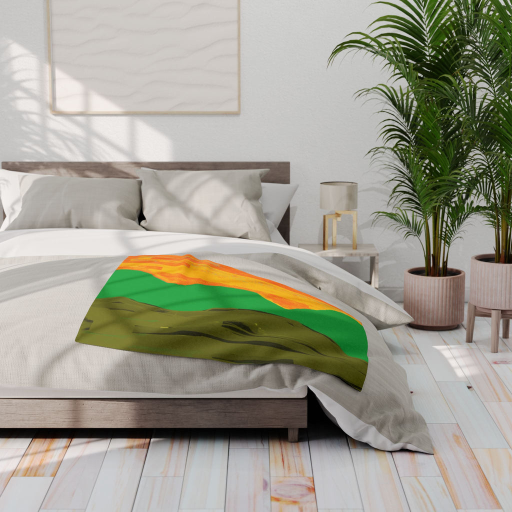 Abstract Sunset Mountain Arctic Fleece Blanket | Green Orange Landscape
