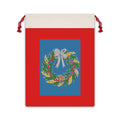 Holiday Wreath Gift Bag — Red Drawstring Christmas Pouch