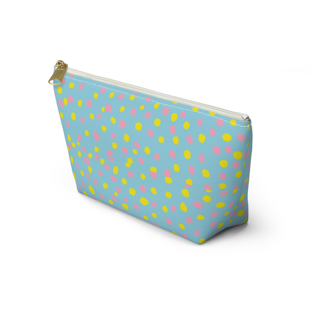 Blue Polka Dot Accessory Pouch — Cosmetic Zip T-Bottom Bag