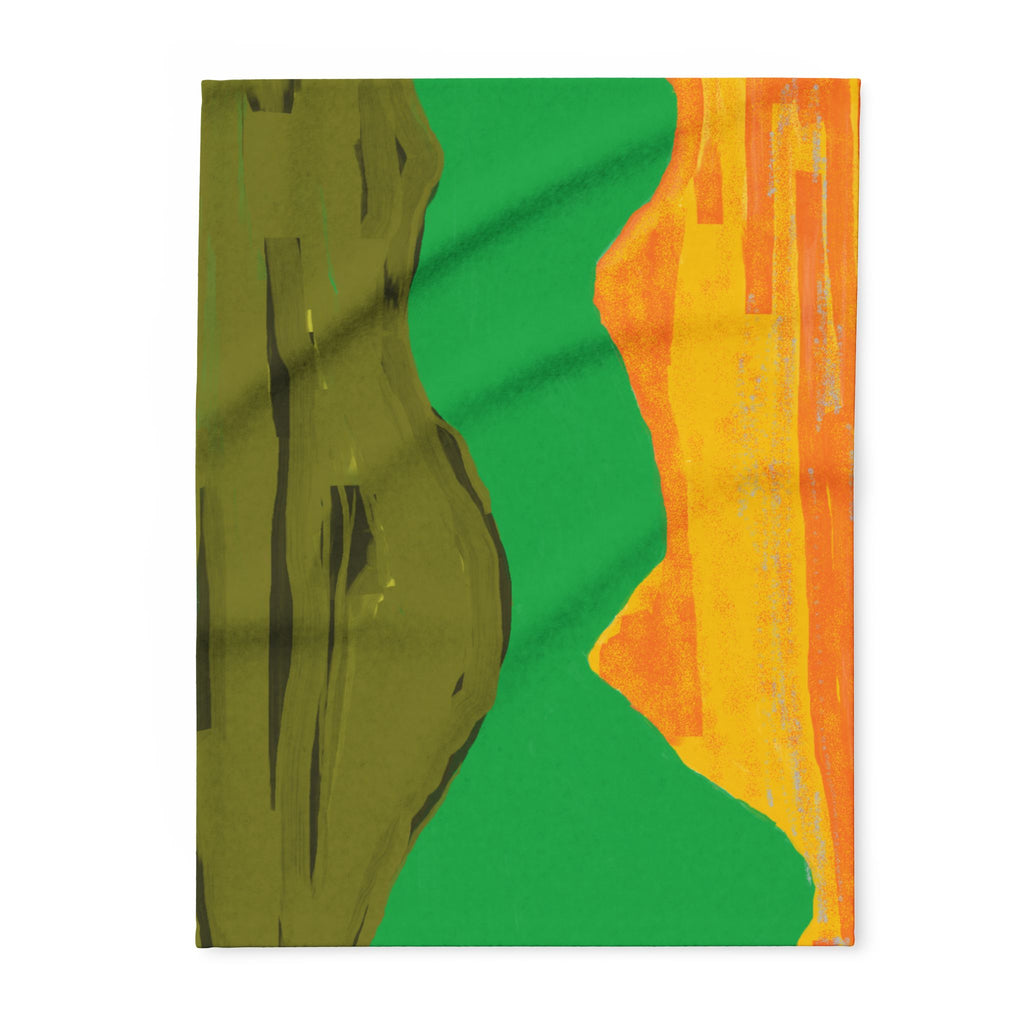 Abstract Sunset Mountain Arctic Fleece Blanket | Green Orange Landscape