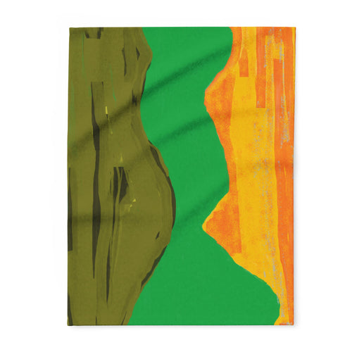 Abstract Sunset Mountain Arctic Fleece Blanket | Green Orange Landscape