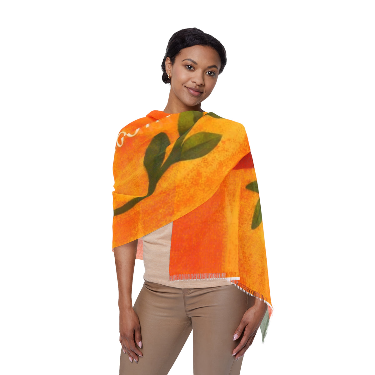 Folk Bloom floral vine Light Scarf | orange tulip spring design