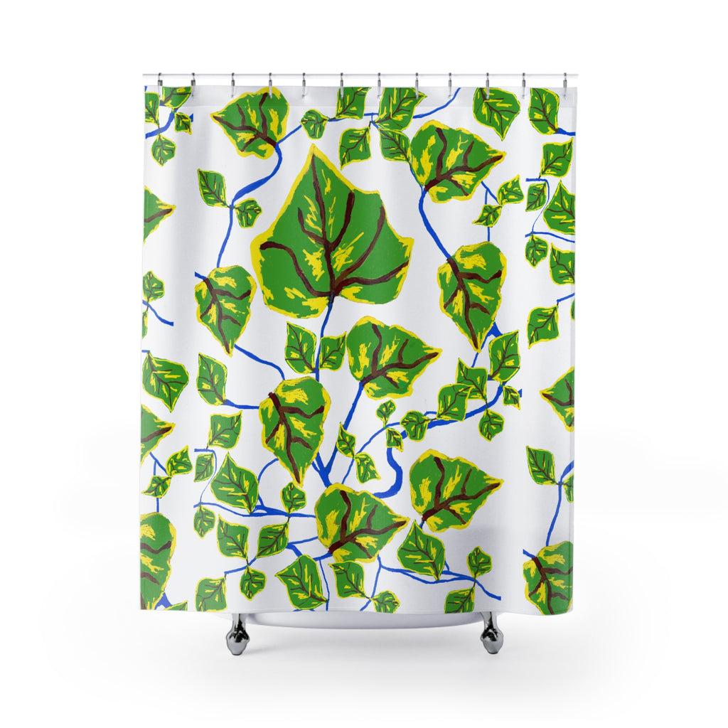 Leaf Vine Shower Curtain — Green Tropical Bathroom Decor