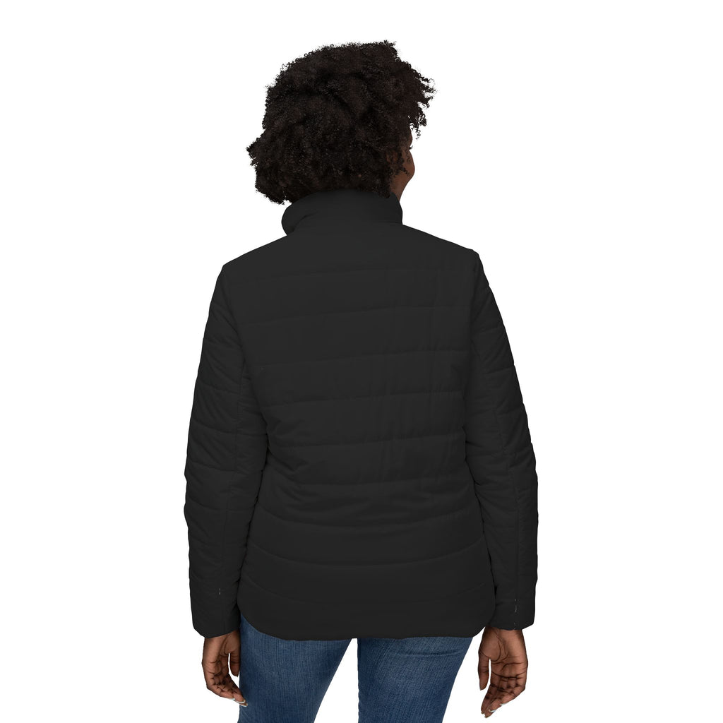 Floral Pop black Puffer Jacket – Women's Colorful All-Over Print Winter Coat