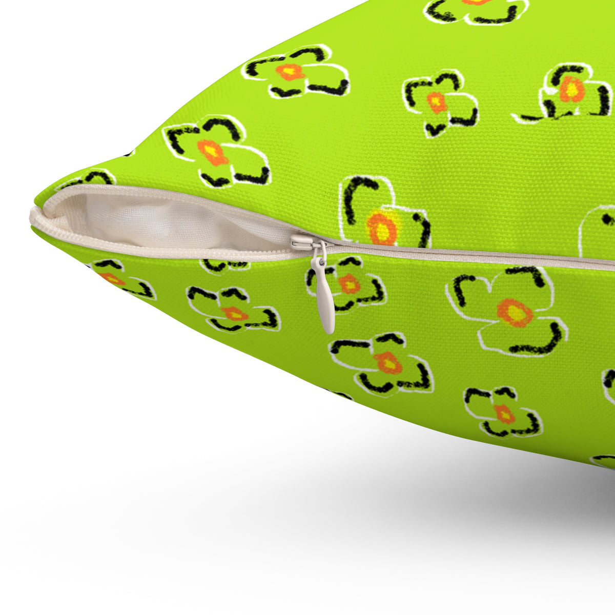 Lime Green Floral Pattern Square Pillow