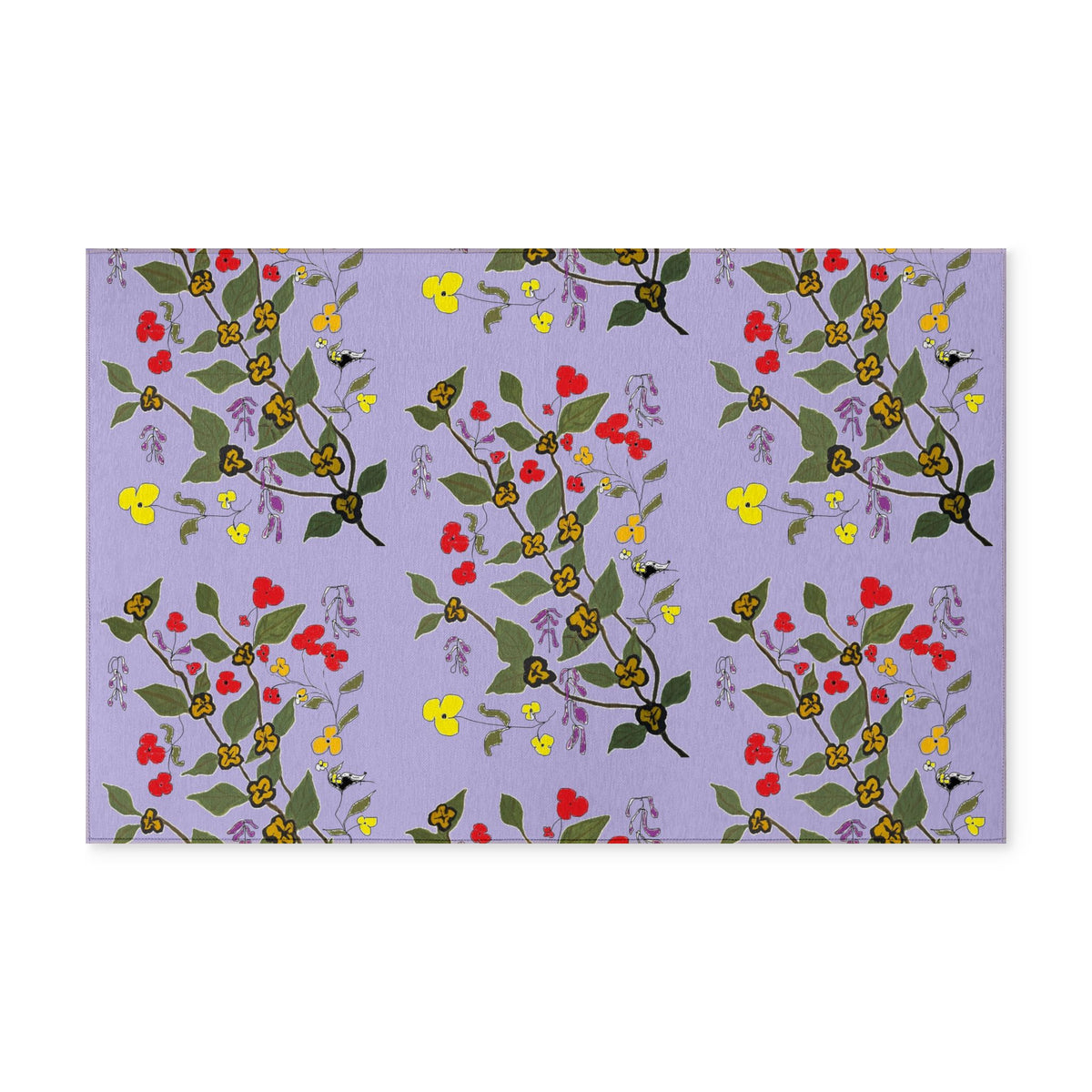 Lavender Floral Washable Rug — Purple Pansy & Vine Decorative Floor Mat