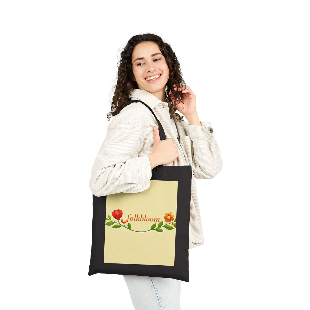 Folk Bloom floral vine tote bag | canvas market tote, botanical design