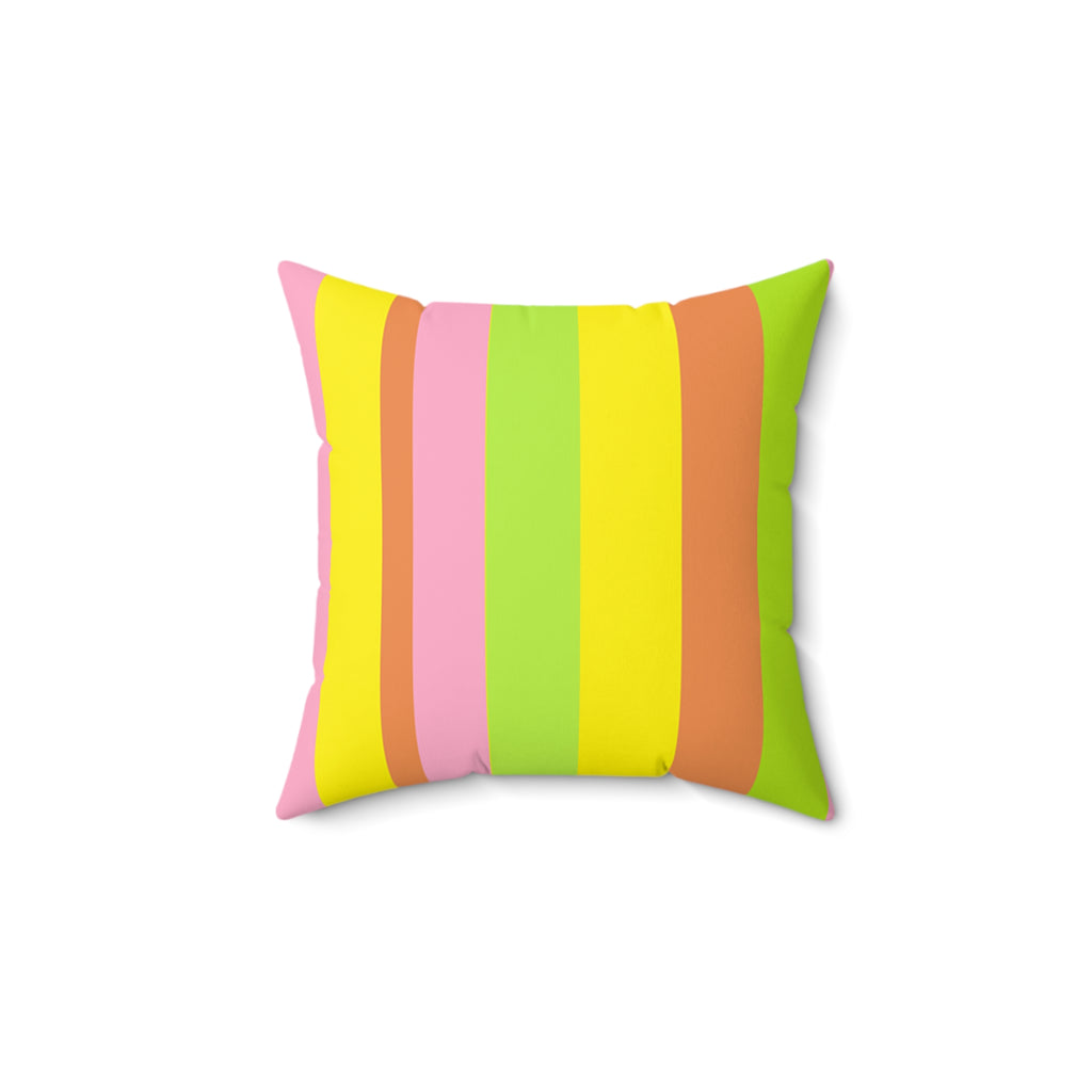 Colorful Pastel Stripe Square Pillow — Bright Neon Retro Accent Cushion