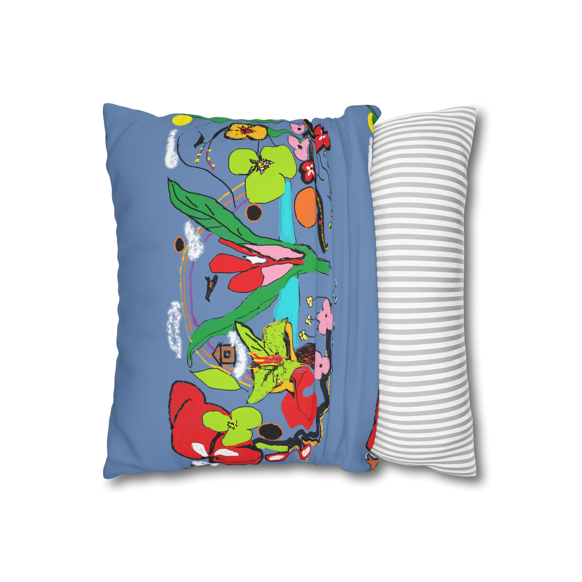 Botanical Bloom Decorative Pillowcase — Blue Floral Canvas Square Pillow