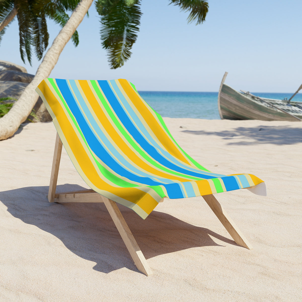 Striped Summer Beach Towel – Bright Blue, Yellow & Green Stripes