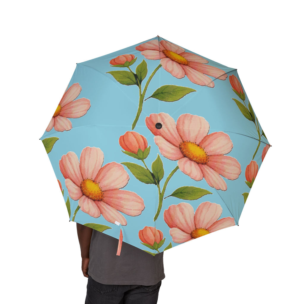Floral Daisy Foldable Umbrella — Compact Semi-Automatic Rain Parasol