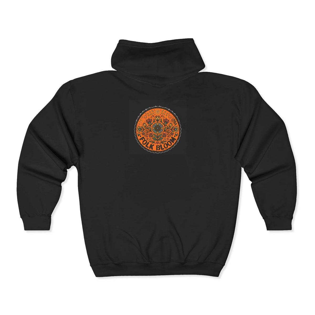 Full-Zip Hoodie — 'Folk Bloom' Floral Sunset Zip-Up