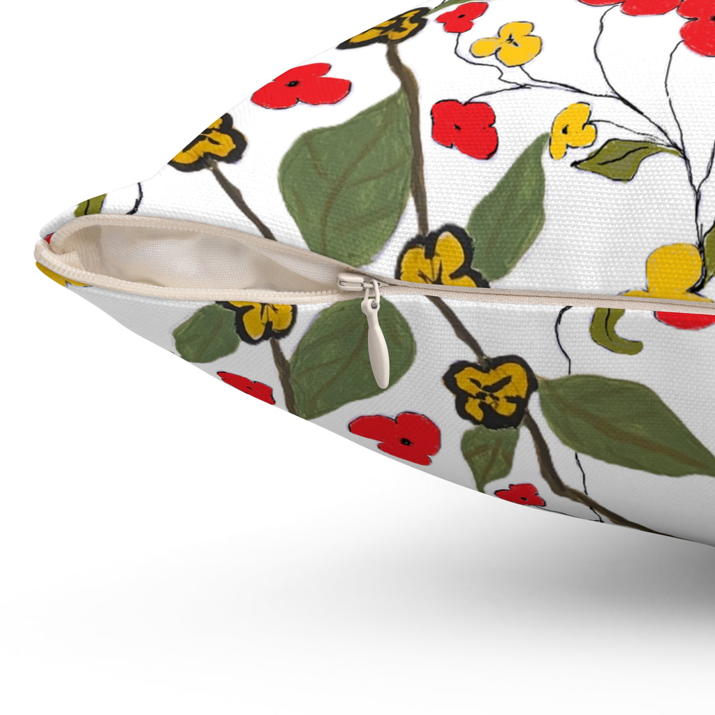 Hand-drawn Floral Pattern Pillow | Square Polyester Pillow