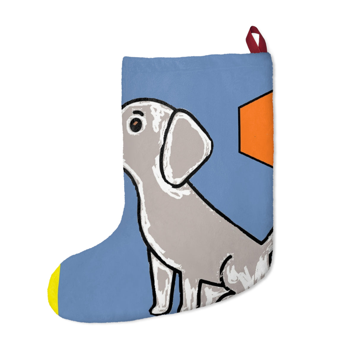 Gray Dog Illustration Christmas Stocking | Blue Holiday Stocking with Puppy