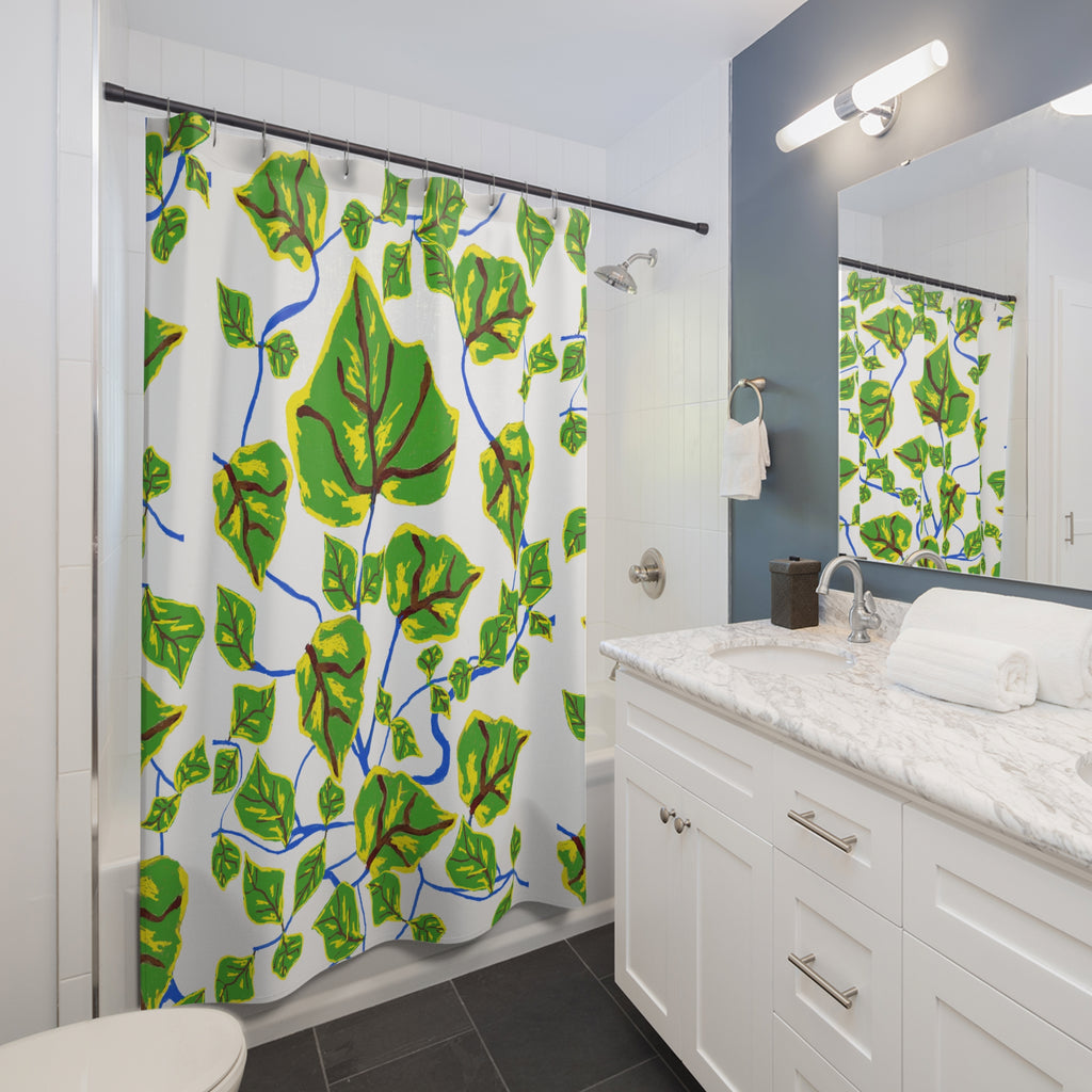 Leaf Vine Shower Curtain — Green Tropical Bathroom Decor