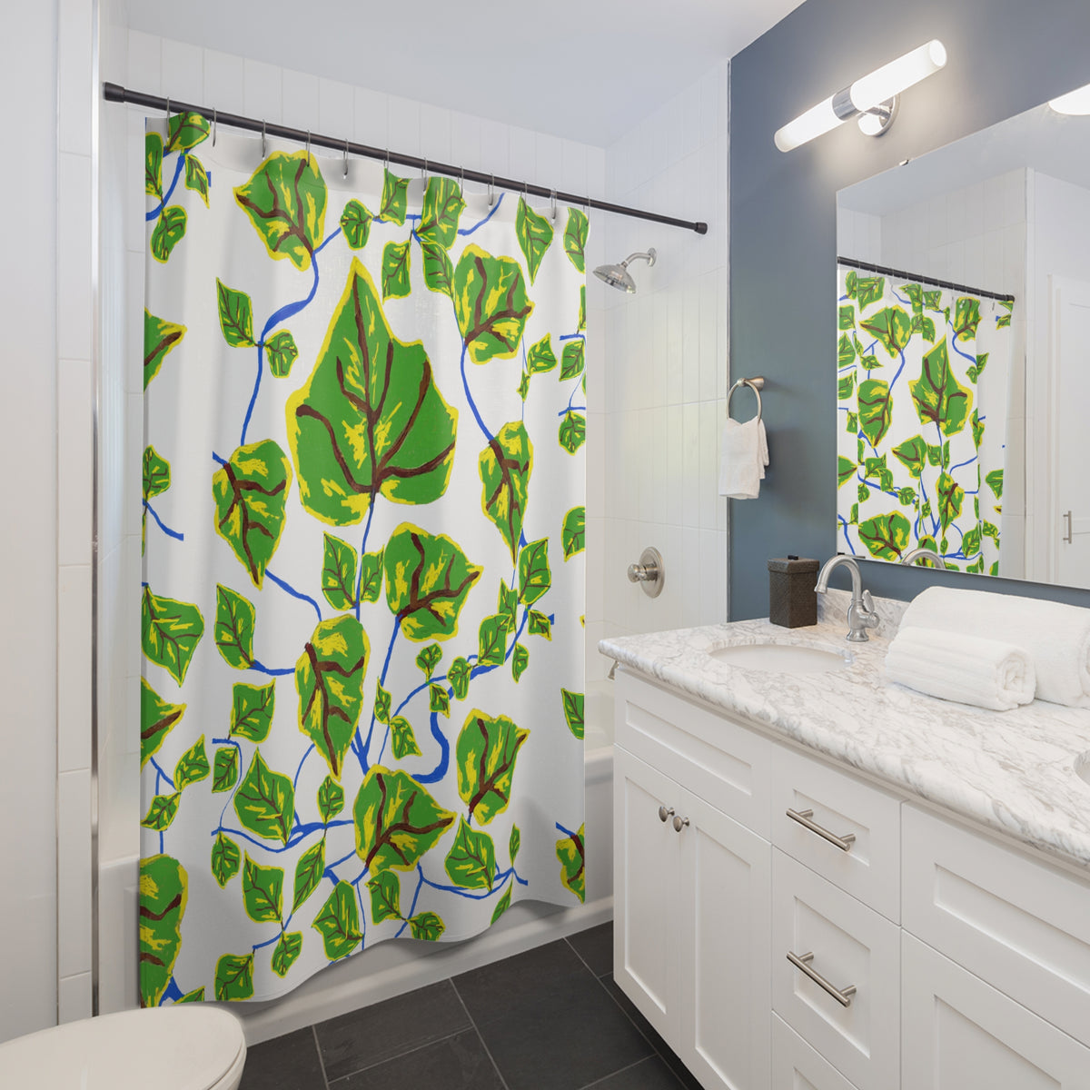 Leaf Vine Shower Curtain — Green Tropical Bathroom Decor