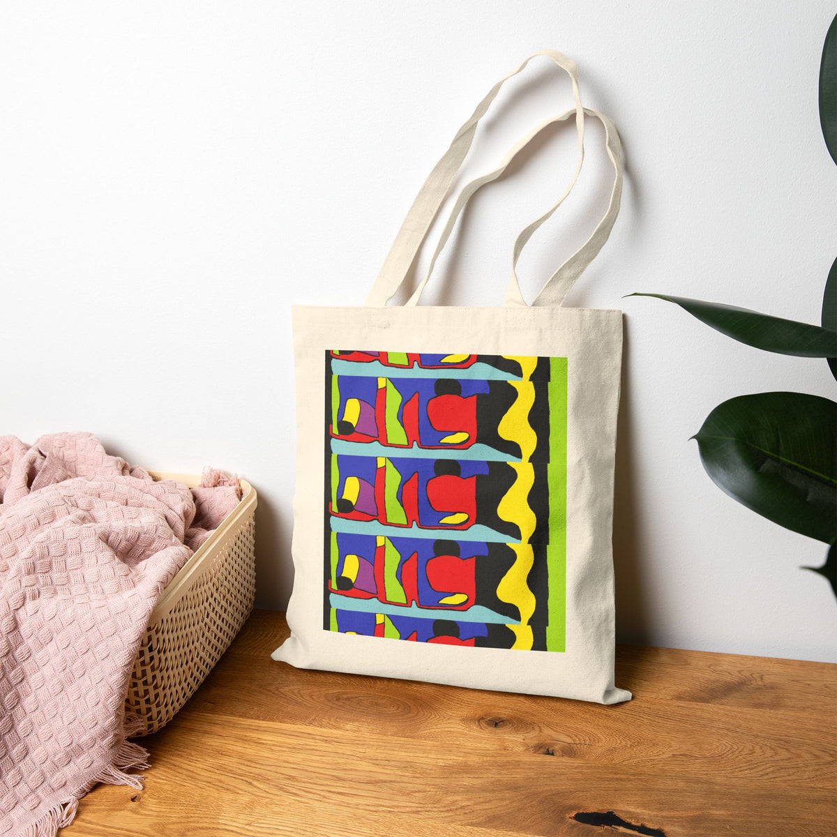 Abstract Pop Art Canvas Tote Bag — Bright Geometric Grocery & Market Shopper