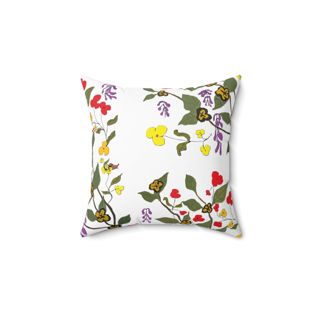 Hand-drawn Floral Pattern Pillow | Square Polyester Pillow