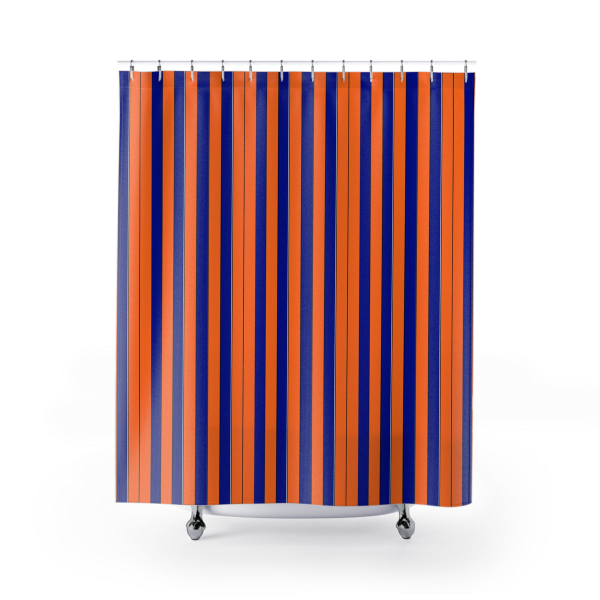 Bold Navy & Orange Vertical Stripe Shower Curtain — Modern Bathroom Decor