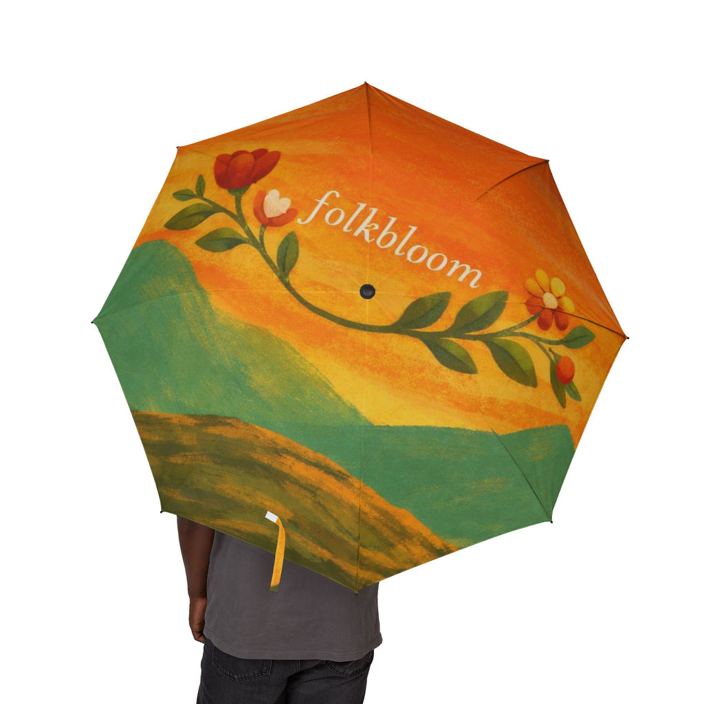 Floral Folk Art Foldable Umbrella – 'Folktbloom' Compact Rain Guard