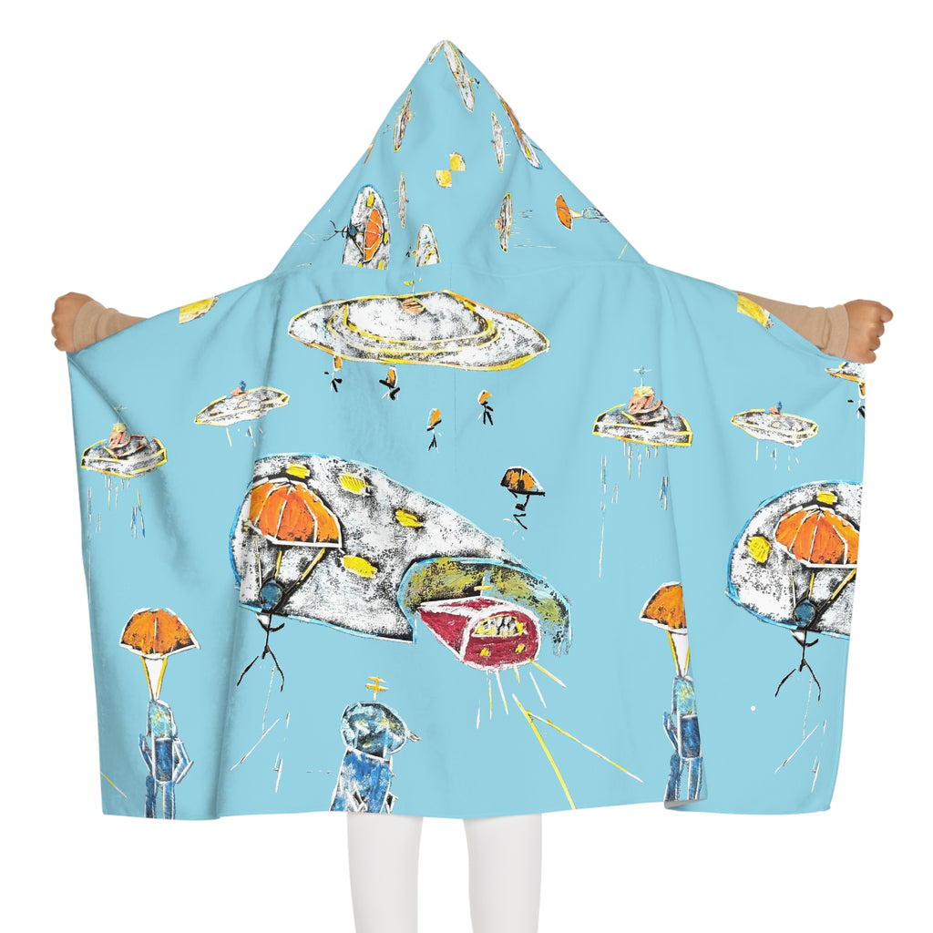 Youth Hooded Towel – Whimsical UFOs & Umbrellas Beach Towel for Kids
