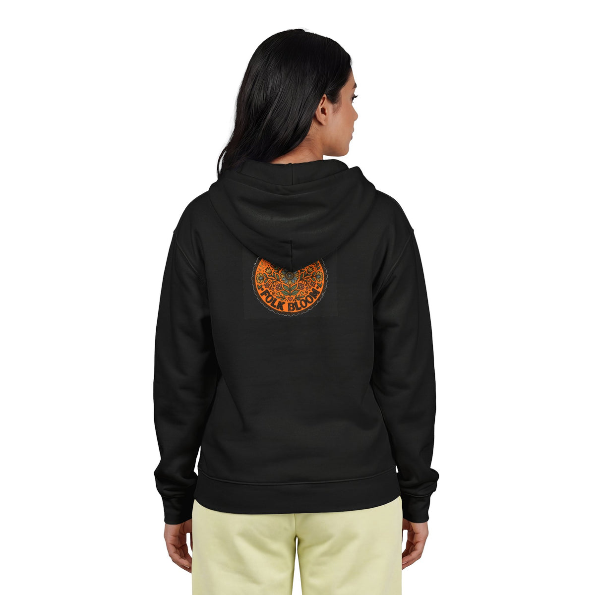 Full-Zip Hoodie — 'Folk Bloom' Floral Sunset Zip-Up