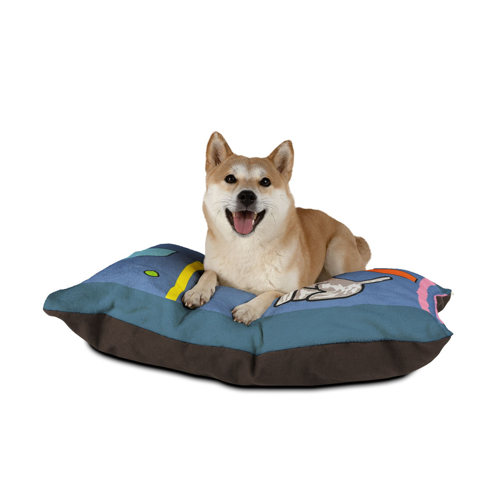 Colorful Cartoon Dog Pet Bed — Modern Geometric Puppy Cushion