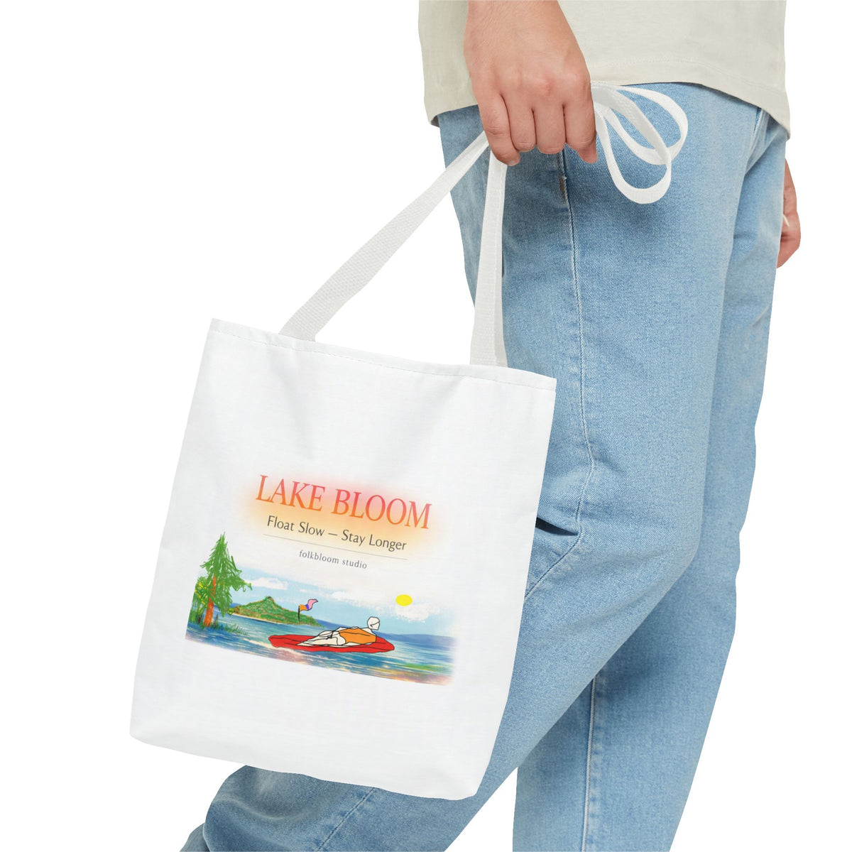 Lake Bloom Tote Bag — 'Float Slow, Stay Longer' Scenic Summer Tote
