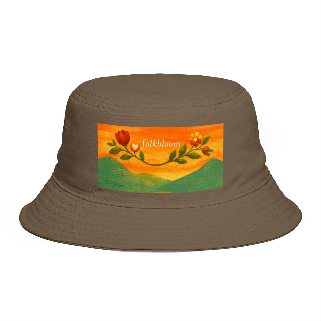 Folk Bloom floral banner Bucket Hat | tulip vine illustration