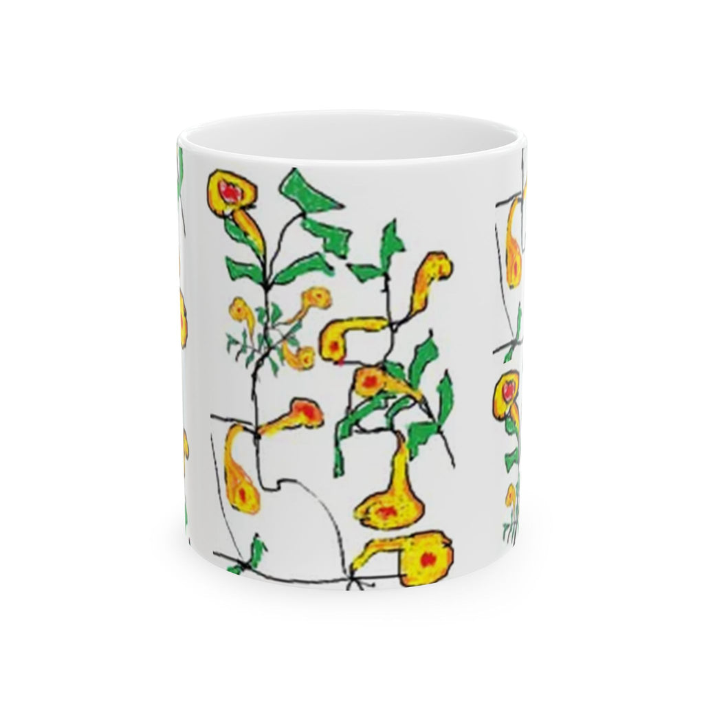 Yellow Floral Ceramic Mug — Hand-Drawn Wildflower Pattern (11oz & 15oz)
