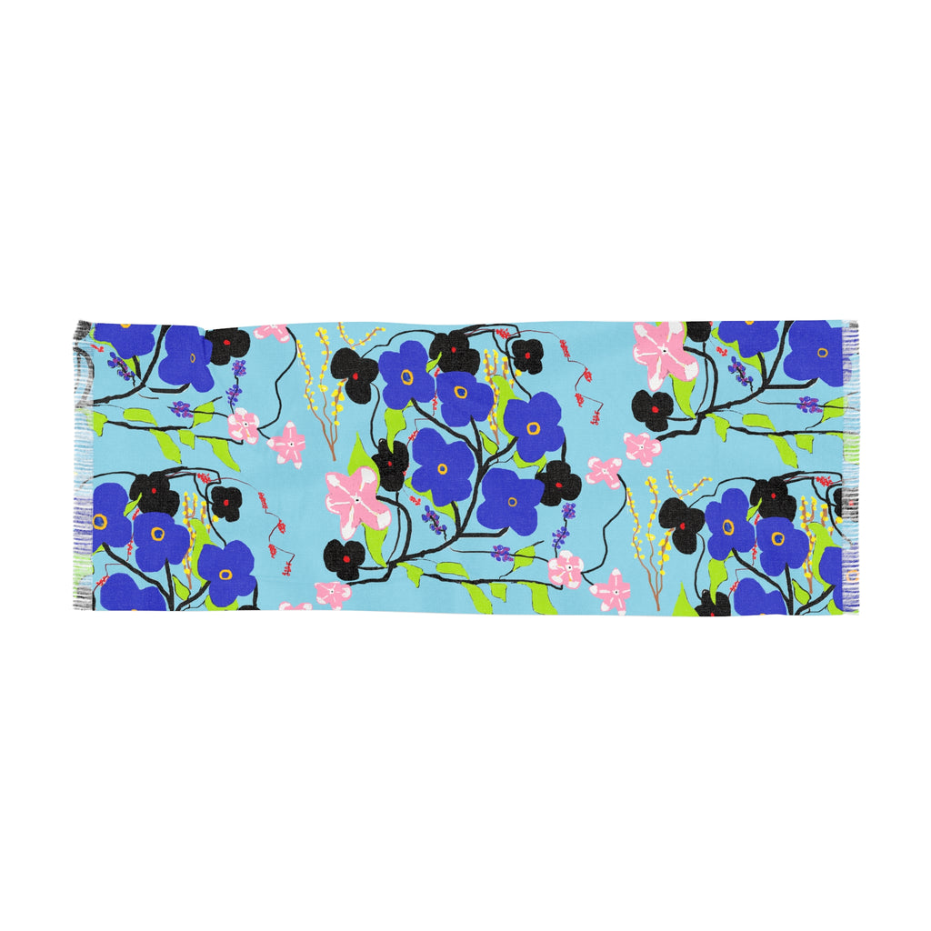 Lightweight Floral Scarf — Blue Pansy Pattern
