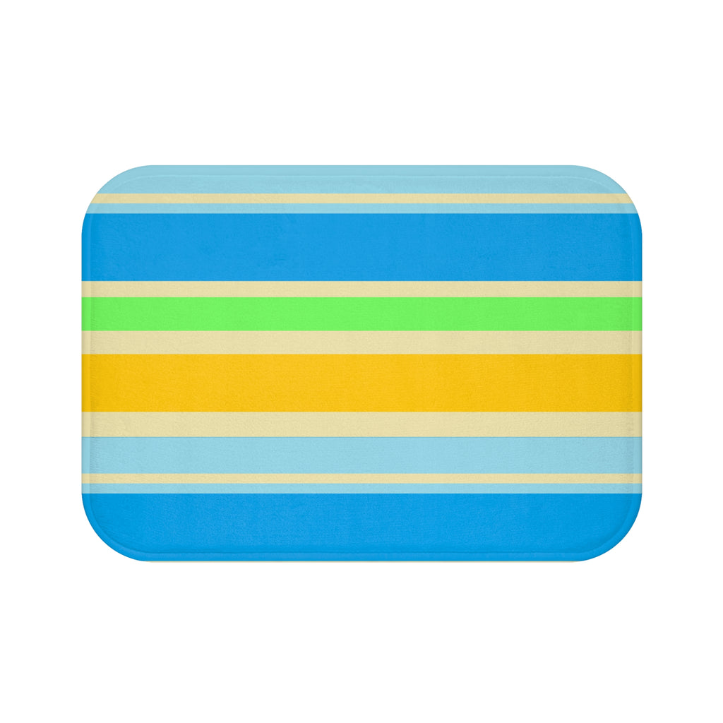 Striped Beach Vibes Bath Mat — Blue, Yellow & Green Summer Stripe