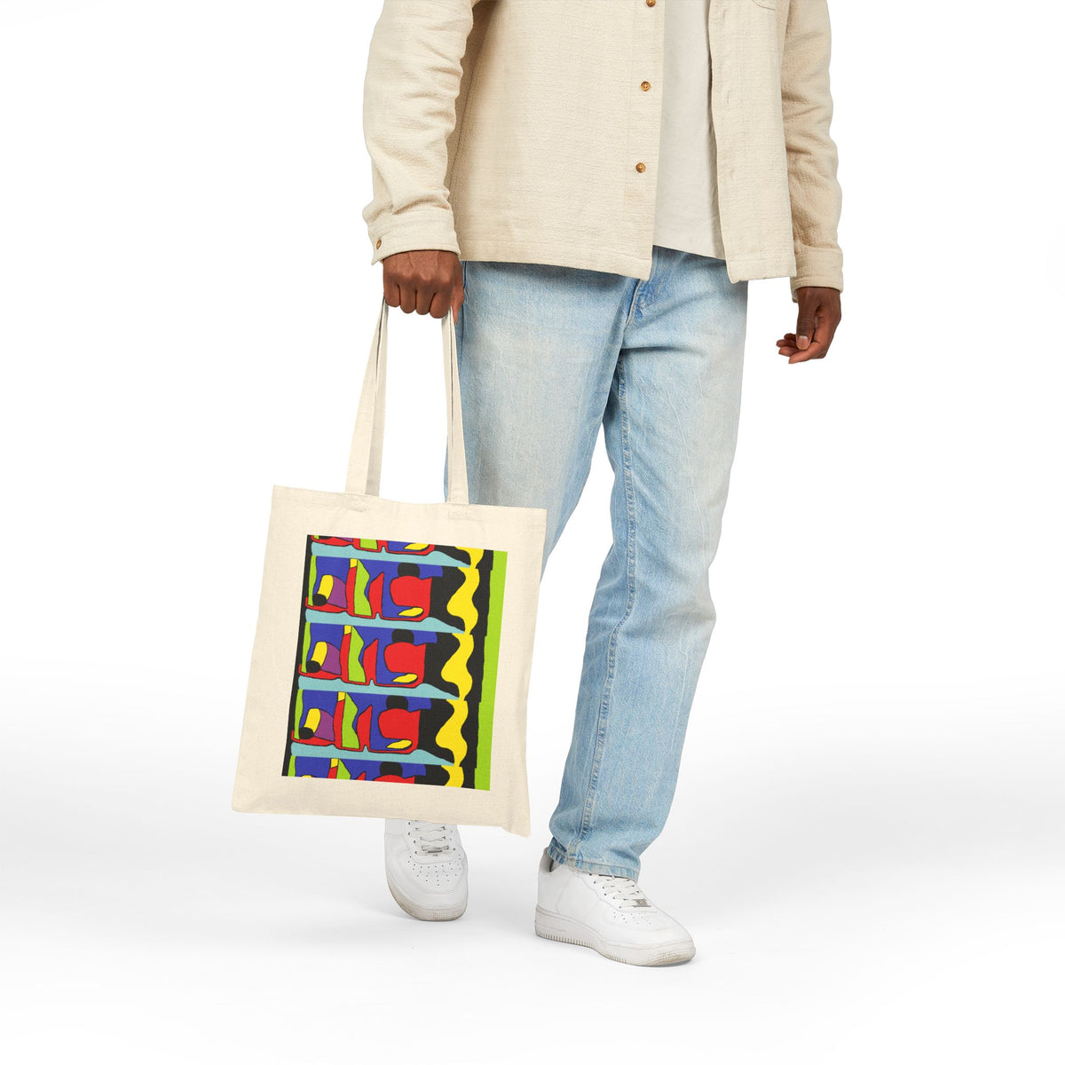 Abstract Pop Art Canvas Tote Bag — Bright Geometric Grocery & Market Shopper