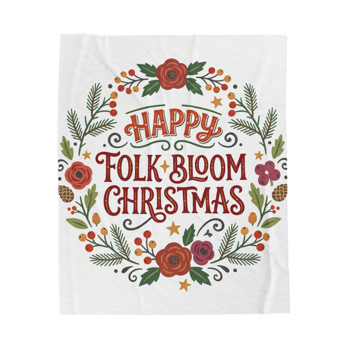 Christmas Velveteen Plush Blanket — "Happy Folk Bloom Christmas" Floral Holiday Throw