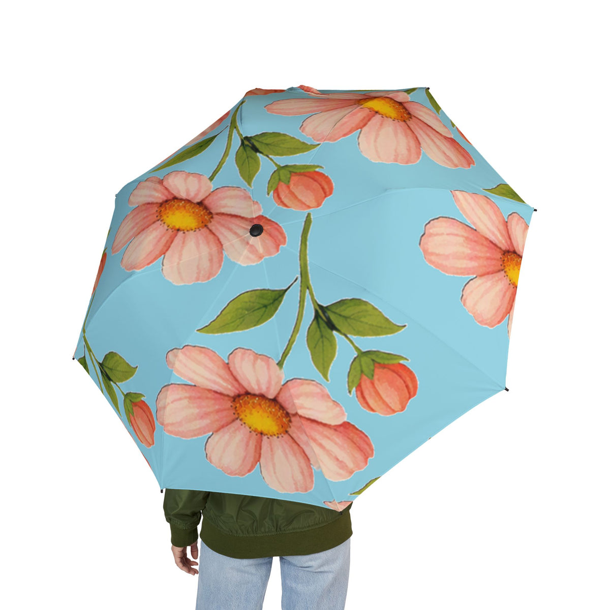 Floral Daisy Foldable Umbrella — Compact Semi-Automatic Rain Parasol