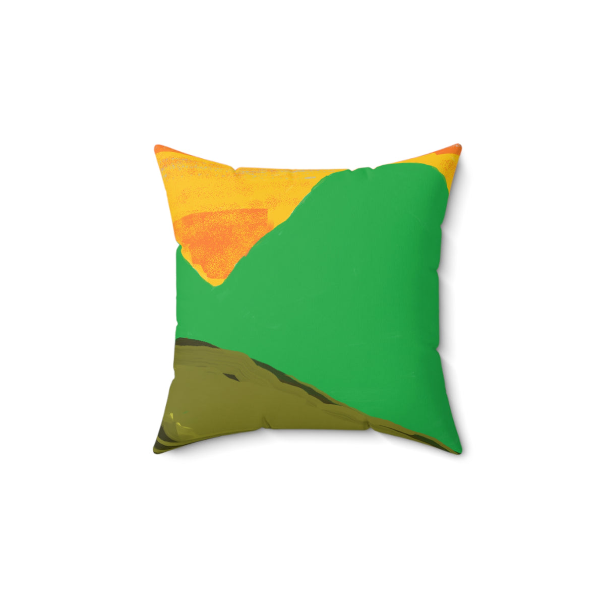 Abstract Sunset Landscape Throw Pillow — Green & Orange Decorative Accent