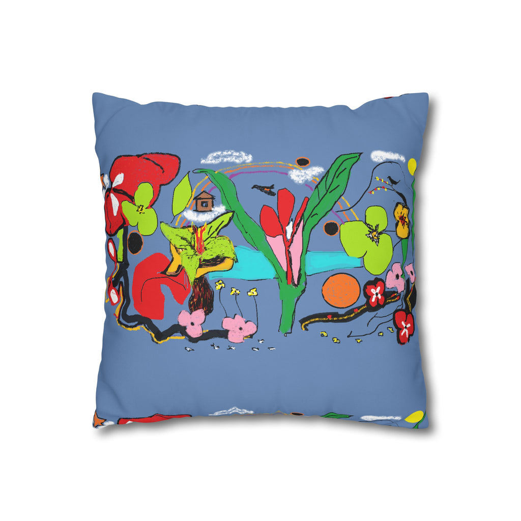Botanical Bloom Decorative Pillowcase — Blue Floral Canvas Square Pillow