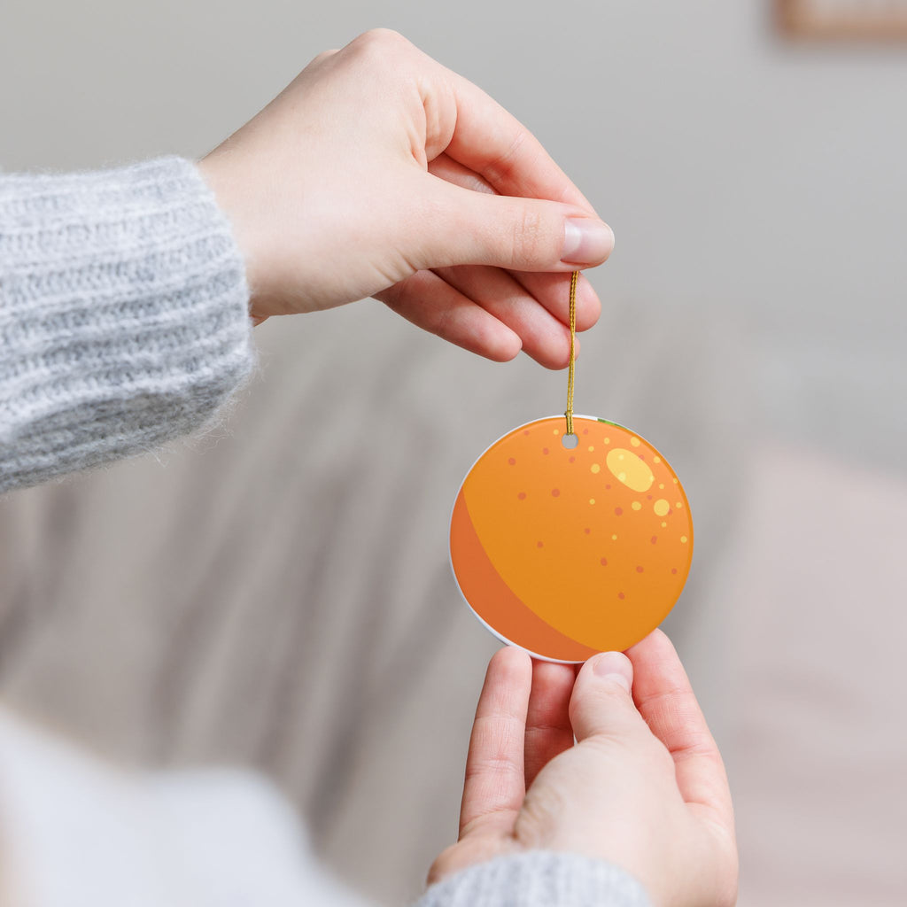 Orange Fruit Ceramic Ornament — Round Citrus Holiday Decoration