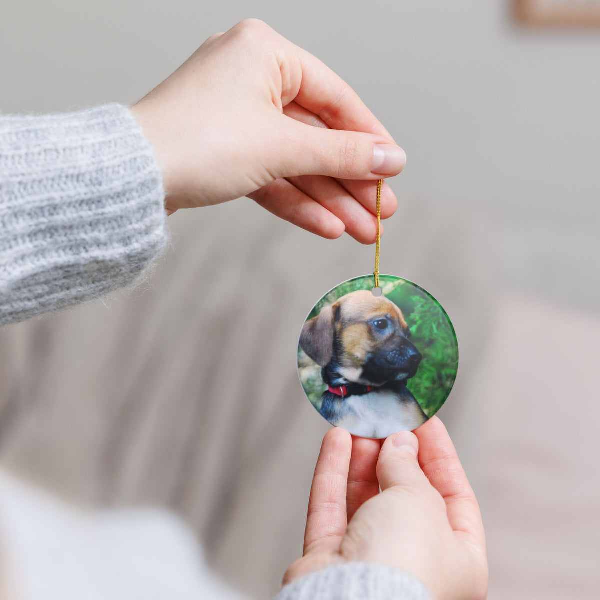 Puppy Portrait Ornament | Ceramic Round Photo Ornament