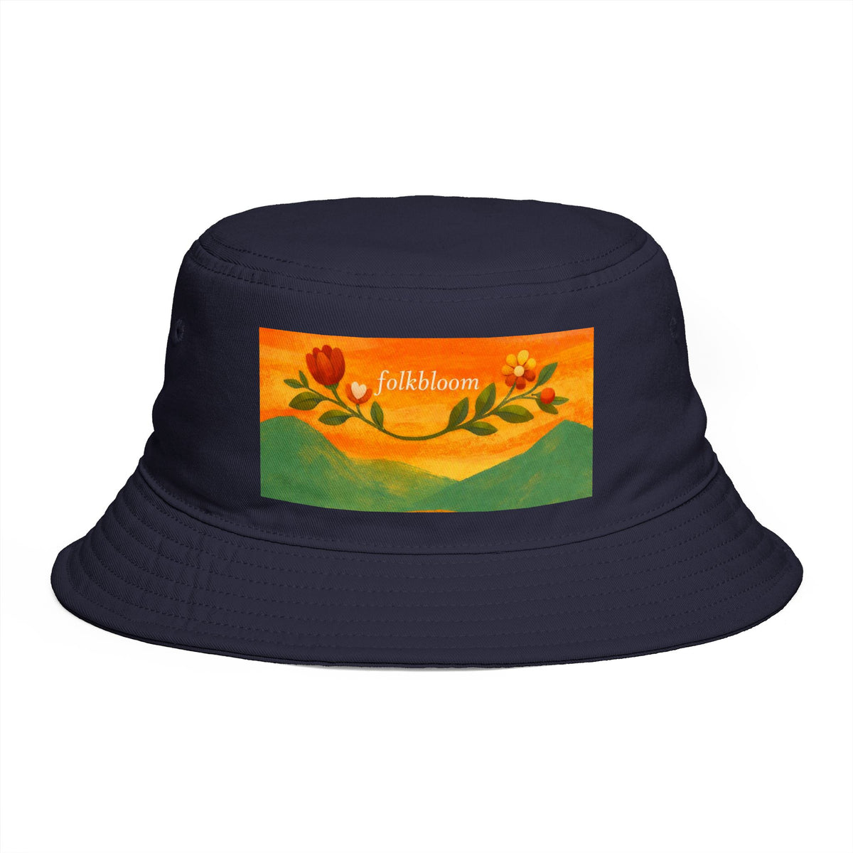 Folk Bloom floral banner Bucket Hat | tulip vine illustration