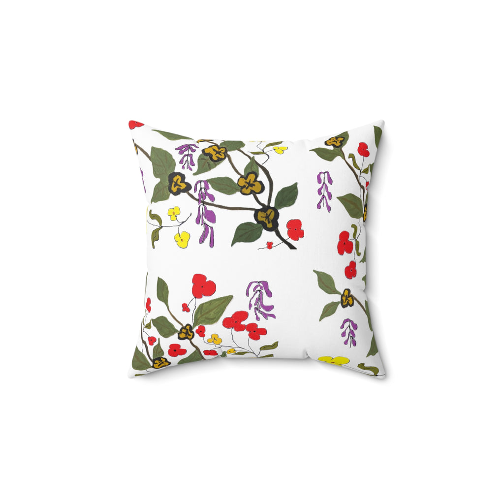 Hand-drawn Floral Pattern Pillow | Square Polyester Pillow